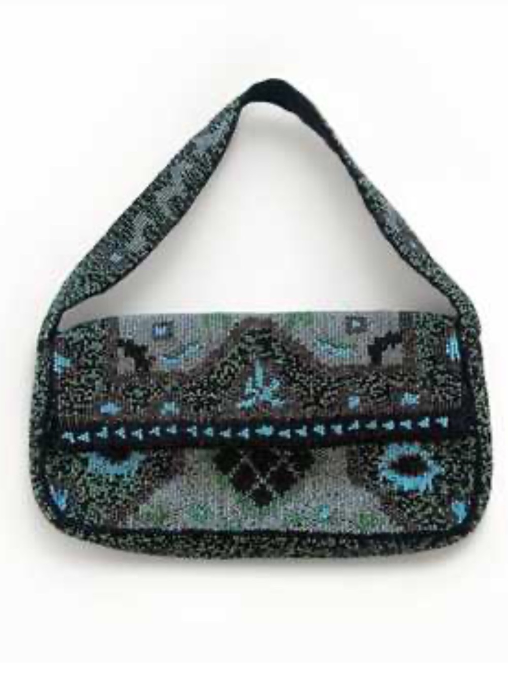 Christina Beaded Shoulder Bag in Black and Teal Accents